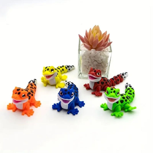 3D printed multi-color small gecko lizard statue - with artificial eyes, movable joints, chameleon reptile, suitable for indoor and outdoor, home and kitchen decoration Tudoushop