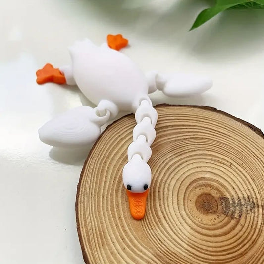 1pc 3D Printed Cute Big White Goose Model with Movable Limbs And Neck, Featuring a Flexible Plastic Animal Figurine with Movable Joints, Perfect for Creative Desktop Decoration. Tudoushop